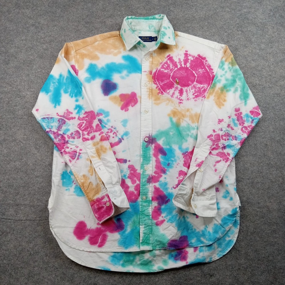 Polo Ralph Lauren Shirt Womens 4 Multicolor Tie Dye Button Front Cotton Pony‎